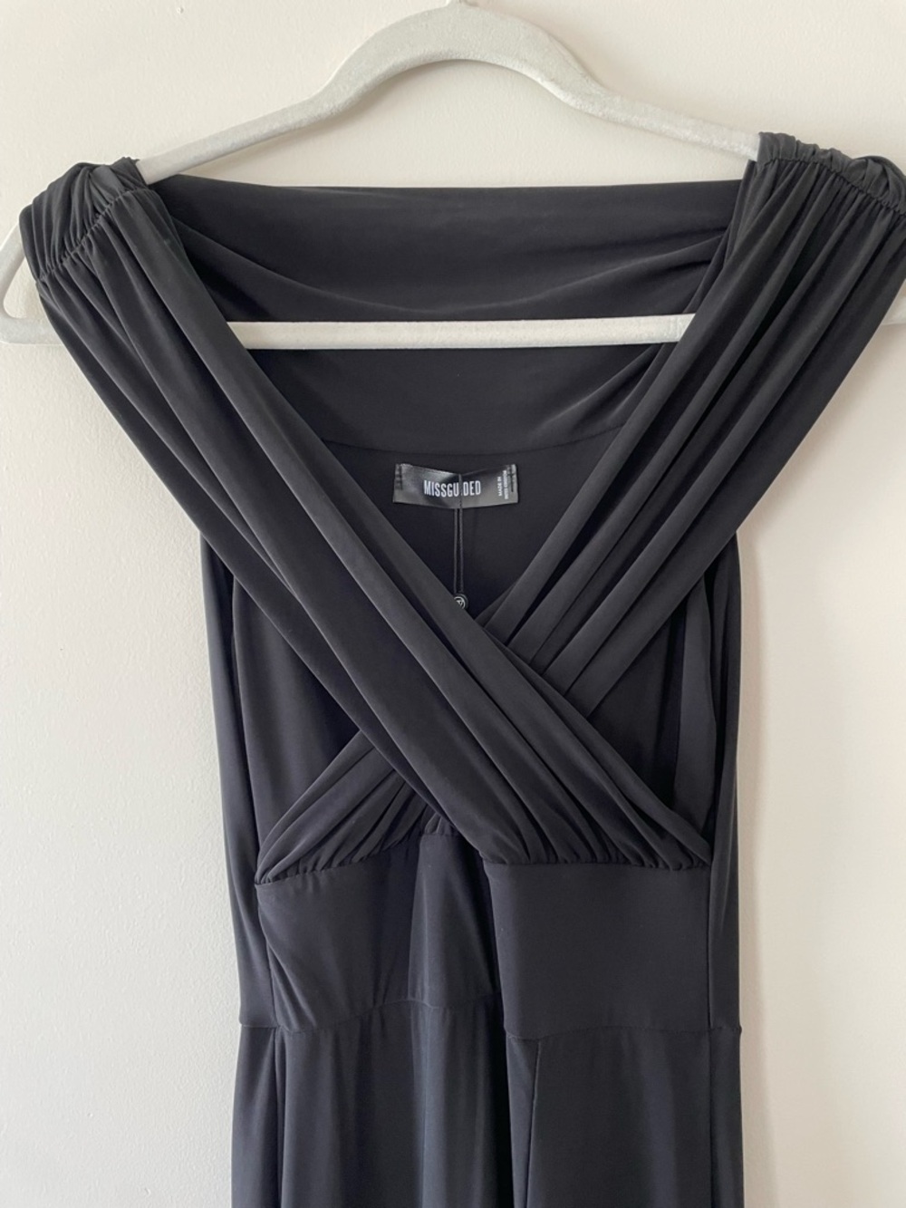 Missguided Black Off-Shoulder Maxi Dress with High Side Slit - Picture 2 of 5
